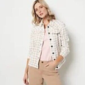 Isaac Mizrahi Live! True Denim Gingham Jean Jacket - Wheat